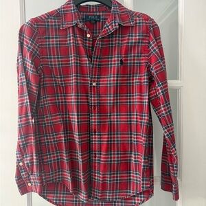 Polo by Ralph Lauren Red Plaid Button-Down Shirt with Navy and White Accents